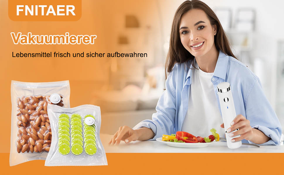 Вакууматор для продуктів харчування, компактний вакуумний пакувальник для безперервного використання з набором з 30 вакуумних пакетів