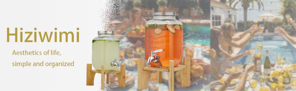 2 шт. диспенсер для напоїв Hiziwimi 4L зі стояком з бамбука, скляний диспенсер для води, соку, чаю, домашніх напоїв