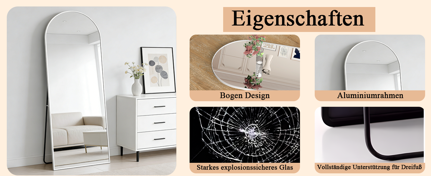 Дзеркало в повний зріст 165x60 см, біле, з підставкою - настінне або підлогове для спальні та гардеробної