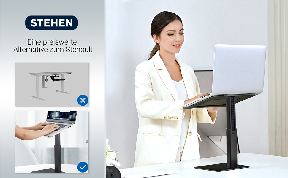 Регульований підставка для ноутбука, стійка для ноутбука на стіл, можливість стоячи, підставка для DJ, компактна альтернатива столу, сумісна з MacBook та ноутбуками 13'-16.5', чорний Polar-Schwarz