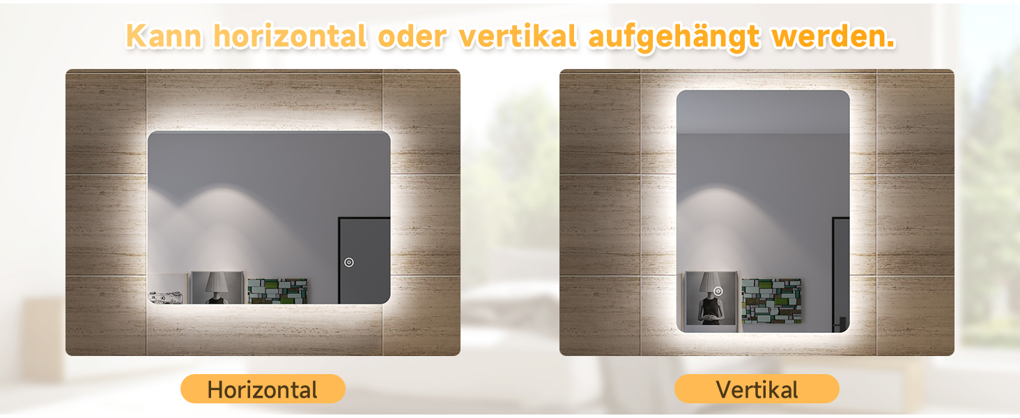 Дзеркало для ванної кімнати SONNI LED з підсвічуванням 50x70 см, сенсорне керування, 3 кольори світла, проти запотівання, функція пам'яті, білий