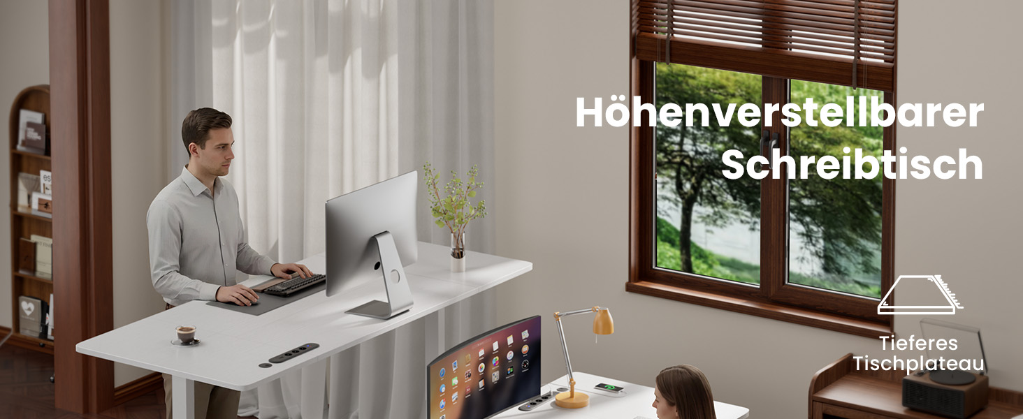 Електричний регульований стіл з шухлядами HLONONE 200x80 см, білий - з розетками та USB, функцією пам'яті
