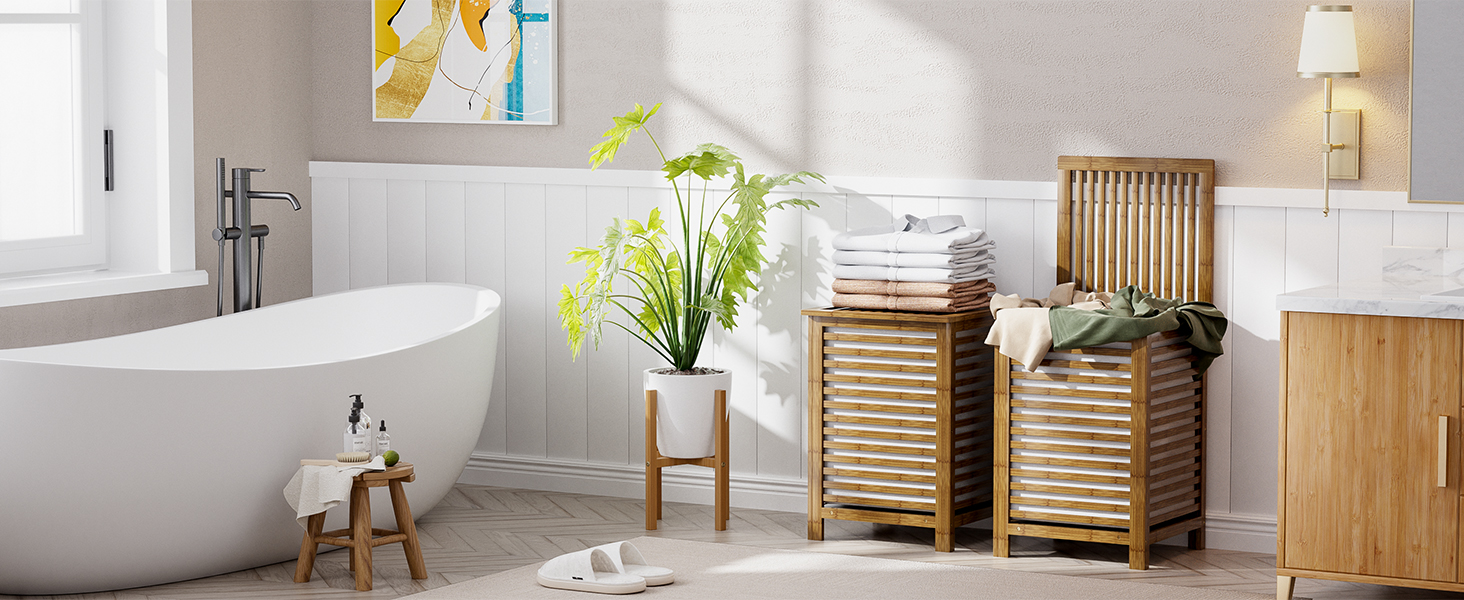 SMIBUY Кошик для білизни з бамбука з кришкою, 30л, для одягу, іграшок, рушників (горіх)