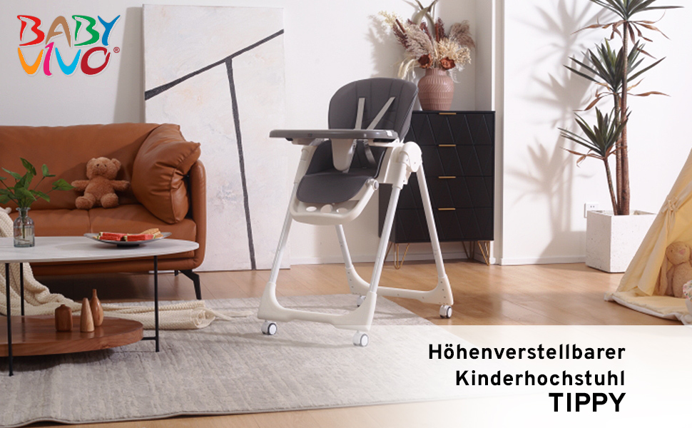 Дитячий стільчик Baby Vivo Kinder Hochstuhl з регулюванням висоти та функцією лежання, колір Cool Mint