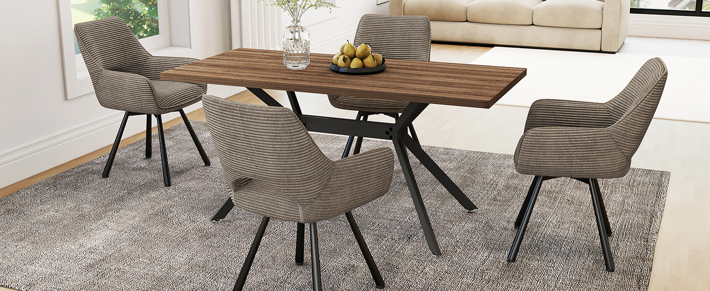 Набір обідніх стільців 4 шт. з поворотним механізмом 360°, стільці з підлокітниками на металевих ніжках, підходять для обідньої кімнати, м'які стільці з велюру, бежевого кольору