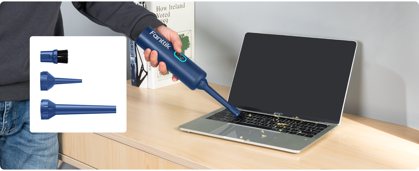 Аккумуляторний автомобільний пилосос Fanttik Slim V8 APEX, портативний ручний міні-пилосос 4-в-1 RobustClean™, 19000 Па/45 AW, 2 режими всмоктування, для авто, офісу та клавіатур (Синій)