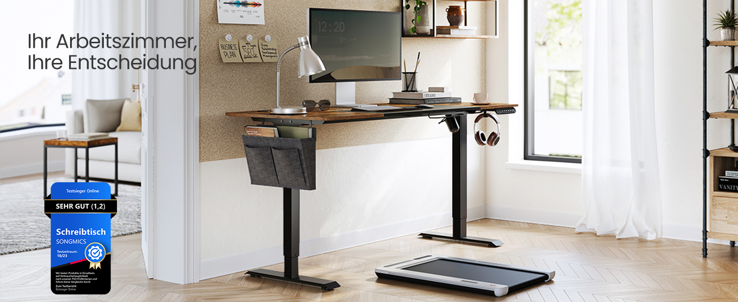 SONGMICS Регульований стіл SONGMICS Höhenverstellbarer Schreibtisch електричний, 160 x 70 см, з пам'яттю, vintagebraun-Mattschwarz, LSD026X01