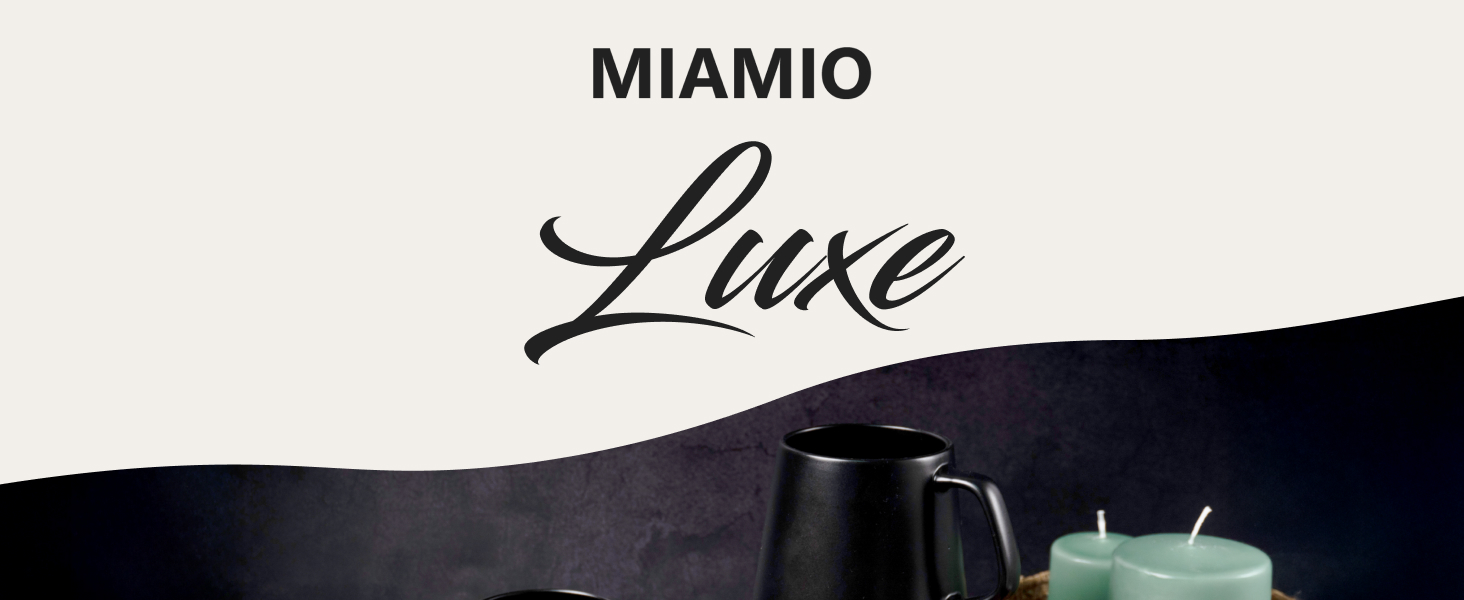 Набір керамічних чашок для кави та чаю MIAMIO Luxe Collection, 4 шт по 420 мл, чорні (підходять для мікрохвильової печі та посудомийної машини)