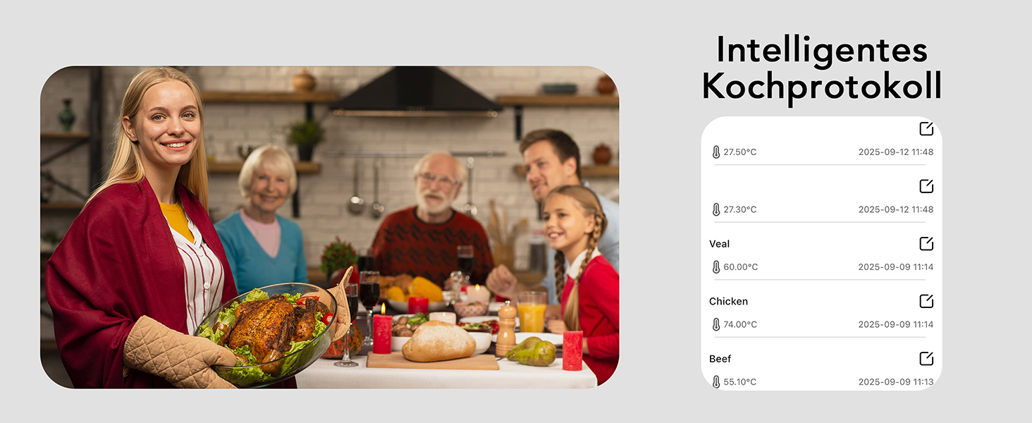 Термометр для м'яса BFOUR WiFi з Bluetooth, 6 сенсорів, з App-керуванням, бездротовий, для гриля та запікання