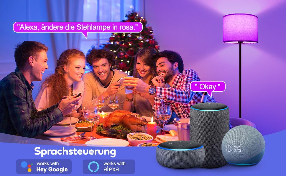 LED торшер димований RGB 156 см для вітальні, управління через додаток, сумісний з Alexa/Google Assistant, 16 млн кольорів, DIY-режим, музичний режим, WiFi лампа E27