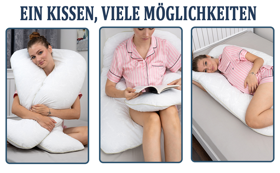 Ортопедична подушка U-подібної форми Schlafweich для сну на боці - подушка для вагітних та годування з бамбука, гіпоалергенна, для підтримки голови, шиї, спини та стегон