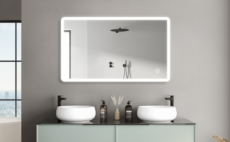 LED дзеркало для ванної кімнати Boromal 100x60 см з підсвічуванням, 3 колір світла, регулювання яскравості, сенсорне керування