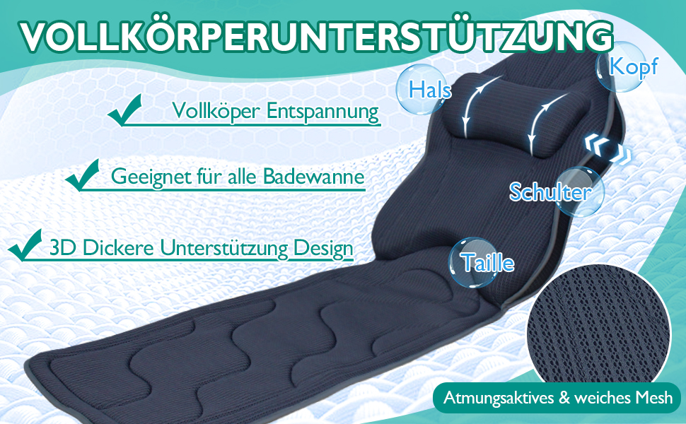 Подушка для ванни Luxus Dicke: повний корпус, підтримка голови, шиї та плечей. Комфорт, розслаблення, аксесуари для спа. Ідеально для ванни (Сірий)