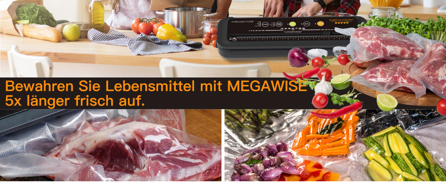 Вакууматор для продуктів MegaWise — потужна компактна машина для вакуумного запакування їжі, автоматична, One-Touch
