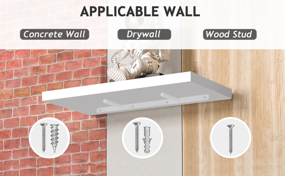Набір білих настінних полиць-невимок (3 шт.) для ванної, спальні, вітальні та кухні — приховані полиці для декору та зберігання