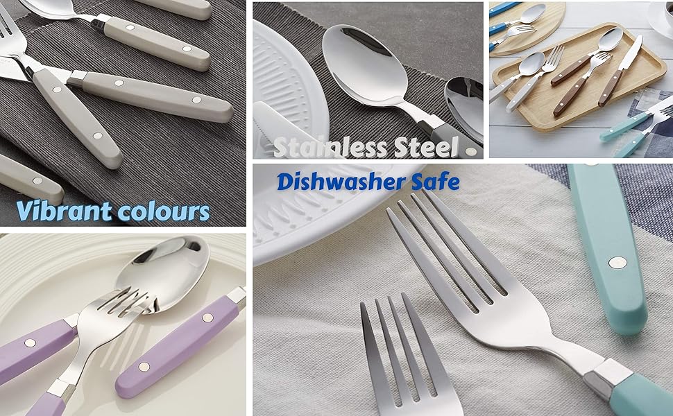 EXZACT Набір столових приборів 24 шт. з нержавіючої сталі, з ручками з заклепками/Столові прибори в ретро-стилі - 6 виделок, 6 ножів, 6 ложок, 6 чайних ложок - Рожевий