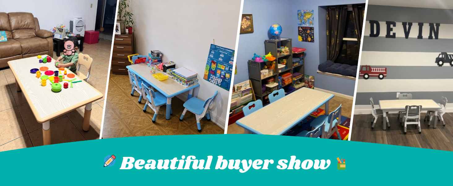 Дитячий стіл MAMIZO з 4 стільцями, регульована висота, комплект для дитячої кімнати/садка, пластикові меблі, для дітей від 2 років (60 x 60 x 120 см, м'ятний)