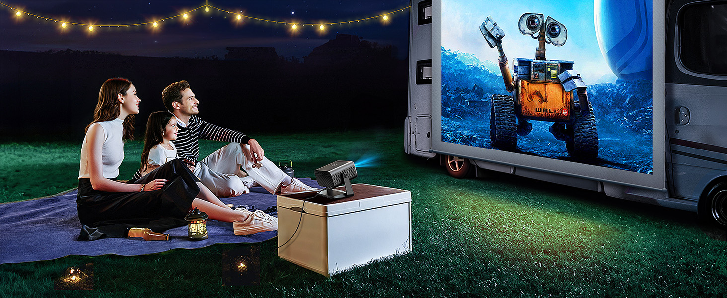 Портативний проєктор Beamer з автофокусом та корекцією трапецеїдальних спотворень, WiFi, Bluetooth, Full HD 1080P, LED, 145°, 50% Zoom, для домашнього кінотеатру та мобільного використання, чорний