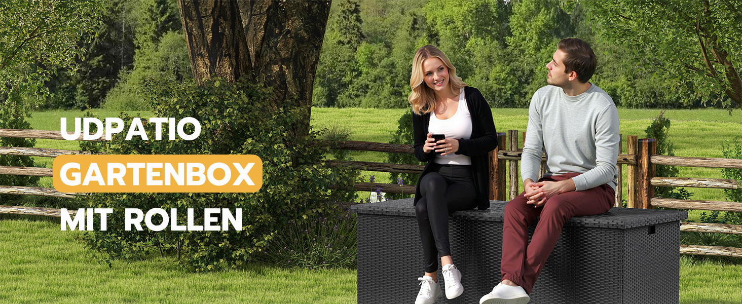 Водонепроникна садовий ящик-бокс UDPATIO з колесами 480л, чорний 138x61 см для саду та балкону