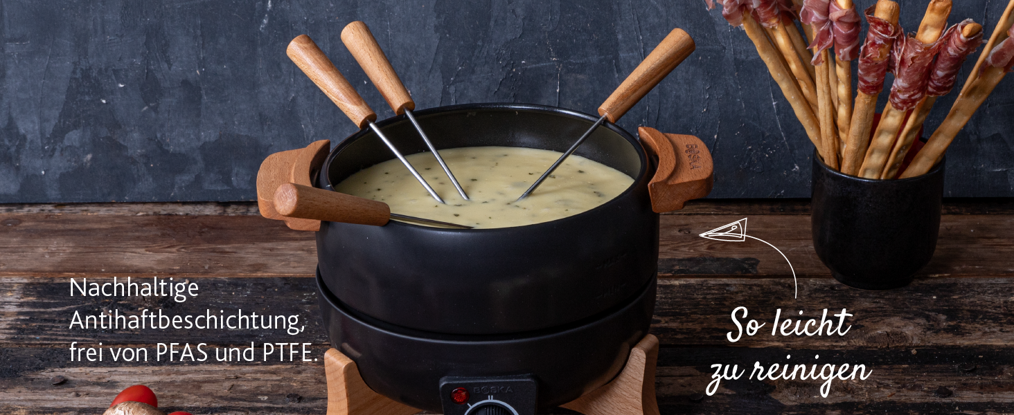 Електричний Фондюсет Boska Party 2.3L: для сиру, шоколаду, гарячого горщика, м'яса. Регулятор температури, 2.3L, нержавіюча сталь та чавун