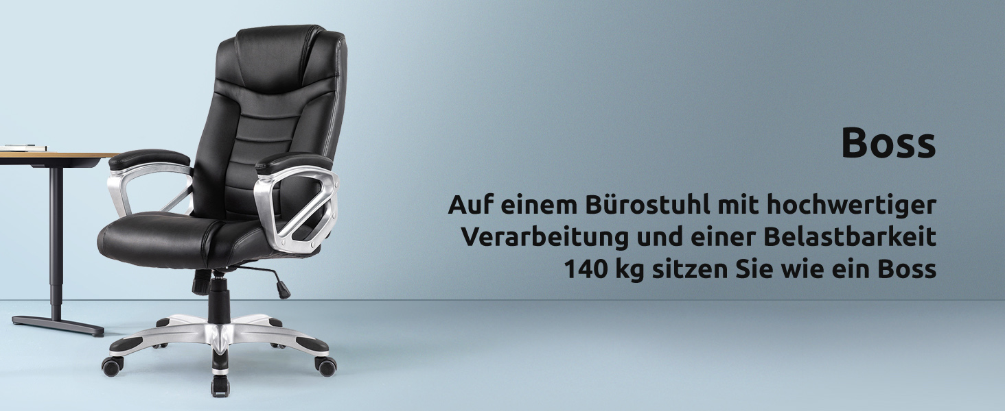 Крісло керівника Superkancl BOSS, ергономічне офісне крісло до 140 кг, з підлокітниками, високою спинкою, штучна шкіра