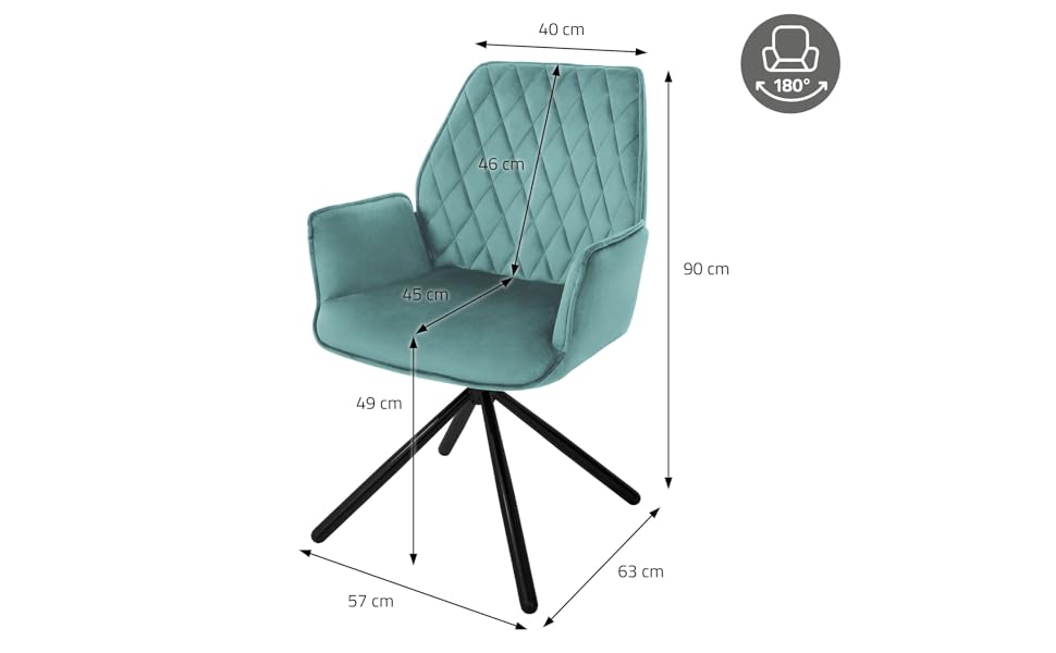 Крісла для їдальні ML-Design (2 шт) з м'якого велюру, салатовий колір, з підлокітниками та спинкою, поворотні, з металевими ніжками, ергономічні, для вітальні та кухні