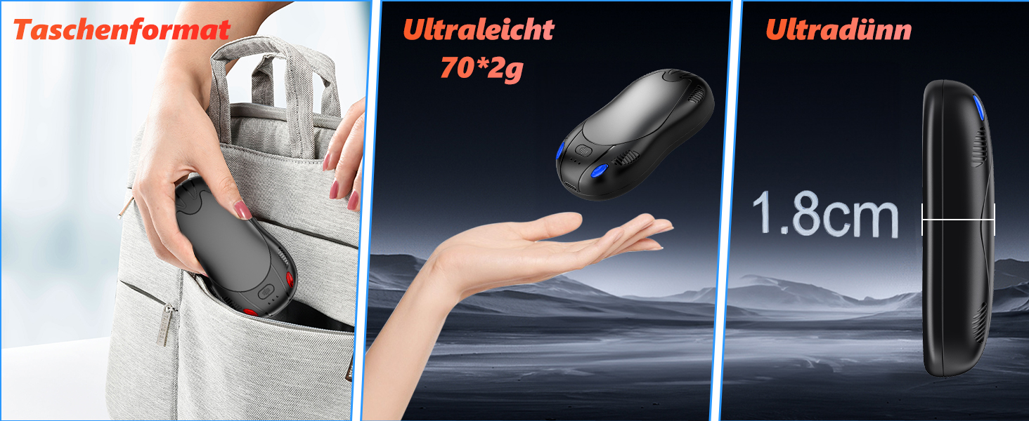 Електричні нагрівачі для рук FANDLISS з магнітом, 10000mAh, 2 шт. - нагрів з обох сторін, USB, 3 режими, для активного відпочинку, подарунок