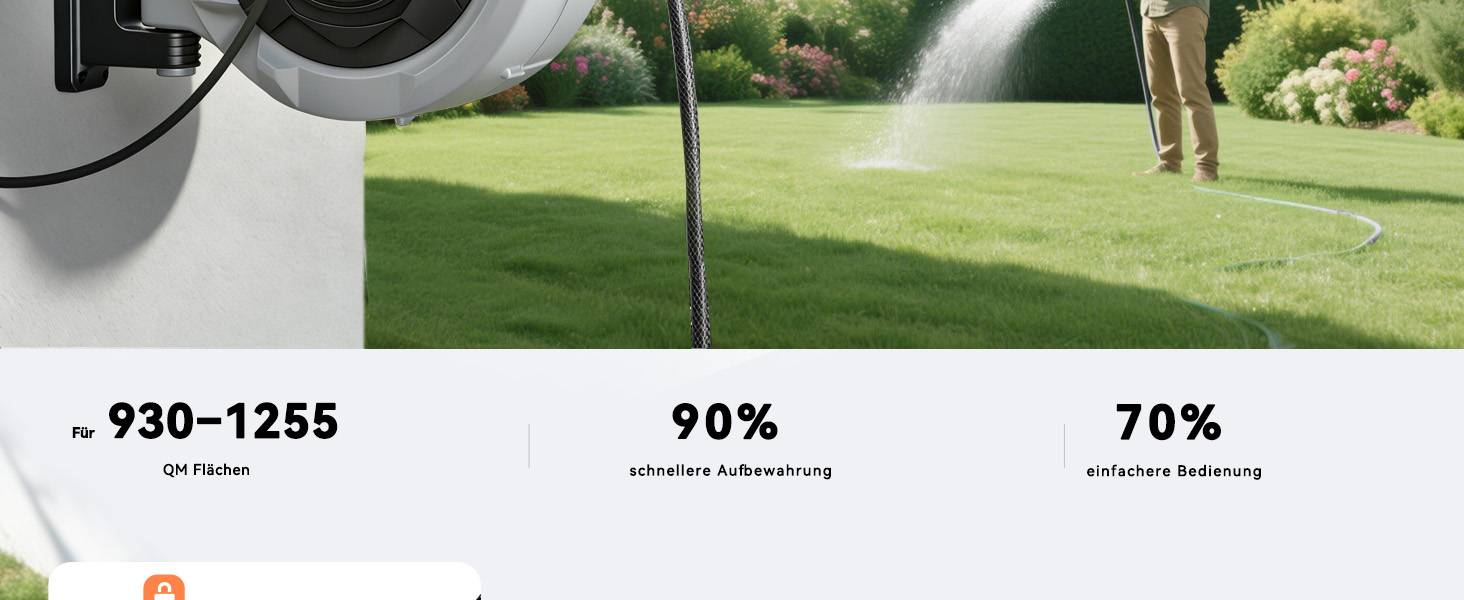 Шланговий барабан SUNPOW настінний 30м для саду, тераси та двору. Автоматичний намотувач, поворотна стійка 180°, 10 функцій розпилення, діаметр 16 мм.