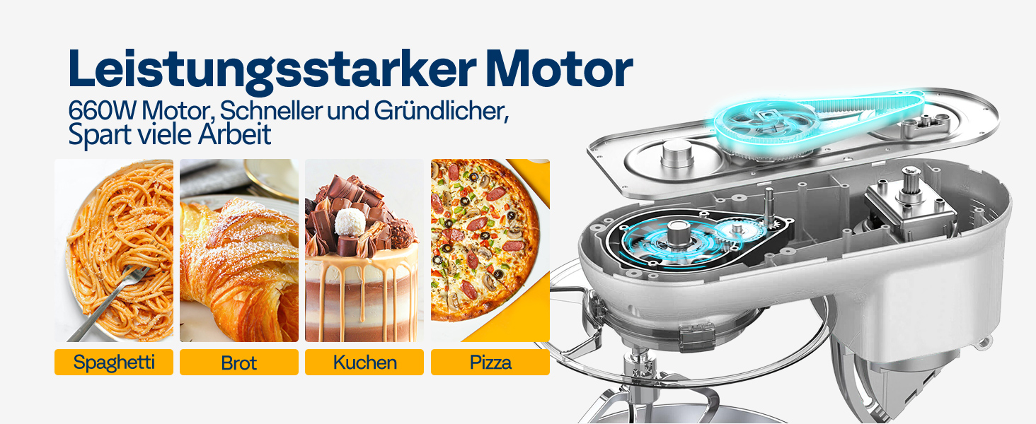 Кухонна машина VIVOHOME 5.7L з місткістю 5.7 літрів, потужністю 660W, 10 швидкостей, функцією імпульсу, для замішування тіста, з бризковим захистом, містить гак для тіста, вінчик та роздільник яєць (срібна)