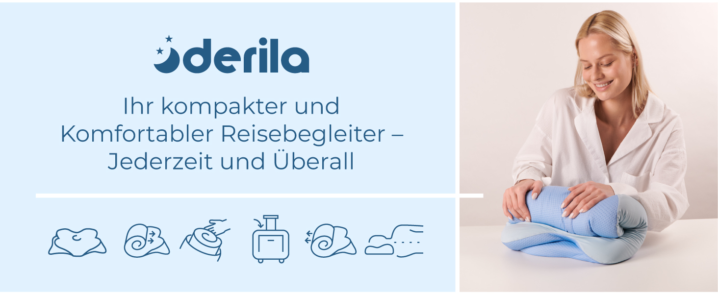 Ергономічна подушка для шиї та голови Derila з ефектом пам'яті (Memory Foam), ортопедична підтримка для сну на боці, спині та животі, 54x36x12 см