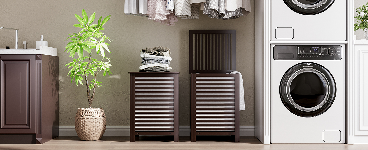 SMIBUY Кошик для білизни з бамбука з кришкою для зберігання одягу, іграшок та рушників (горіх, коричневий)