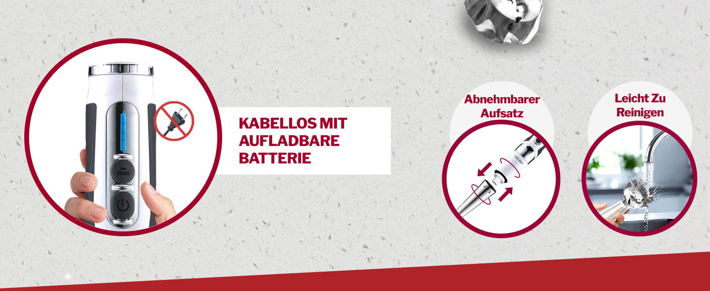 Блендер заглибний бездротовий Turmix Stabmixer CX 422 з місткістю, подрібнювачем та підставкою - 1800W Li-Ion