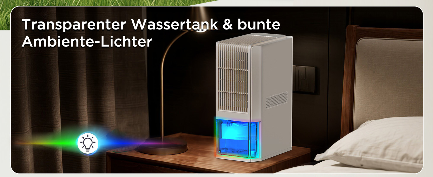 EasyAcc Електричний осушувач повітря 2000 мл, 1.3 л/день, для приміщень до 30 м², захист від цвілі та вологи, 270° циркуляція повітря, ефективне осушення при температурі нижче 15°C, для підвалу, ванної кімнати, шафи, кремово-білий