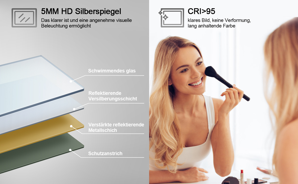 Дзеркало для ванної кімнати BD-Baode з LED-підсвічуванням 40x60 см, сенсорне керування, 3 режими освітлення, прямокутна форма