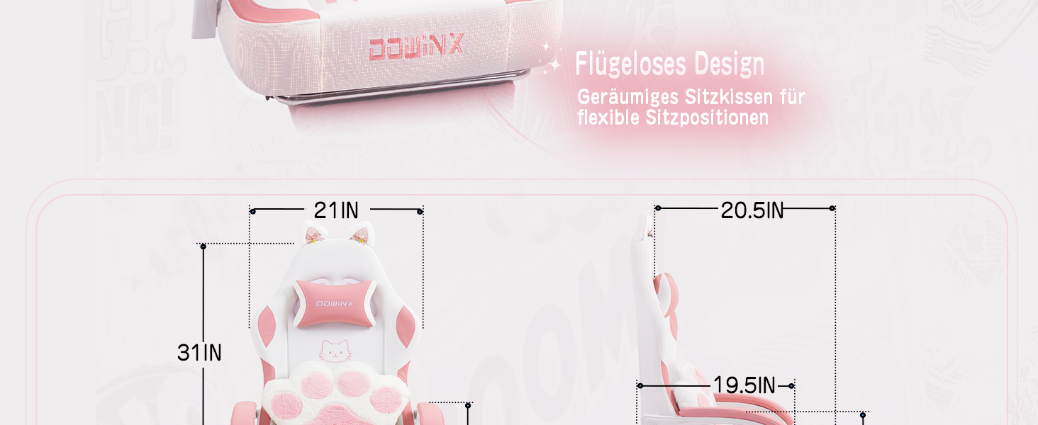 Ігровий крісло Dowinx з підніжкою, комфортний геймерський крісло для ПК, рожево-білий, для дорослих