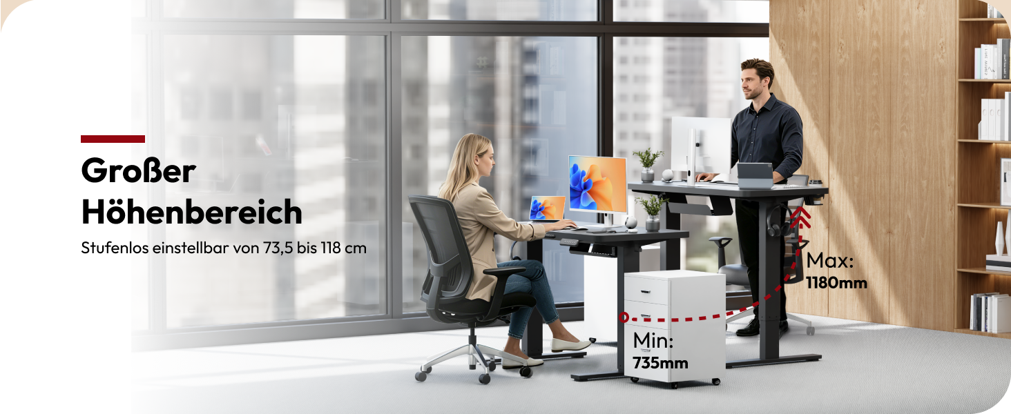 Регульований по висоті стіл SANODESK 180x80 см – великий стіл для роботи стоячи, вантажопідйомність 80 кг, тихий та швидкий, для дому та офісу (чорний)