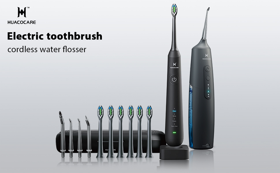 Набір для очищення зубів: зубна нитка, електрична зубна щітка, щітка та зубна нитка для здоров'я ясен та чистоти зубів Black