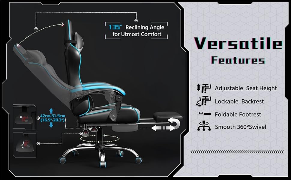 Ігровий крісло Yaheetech з масажем, регульованою спинкою 90-135°, з підніжкою. Білий (Чорний/Сірий)