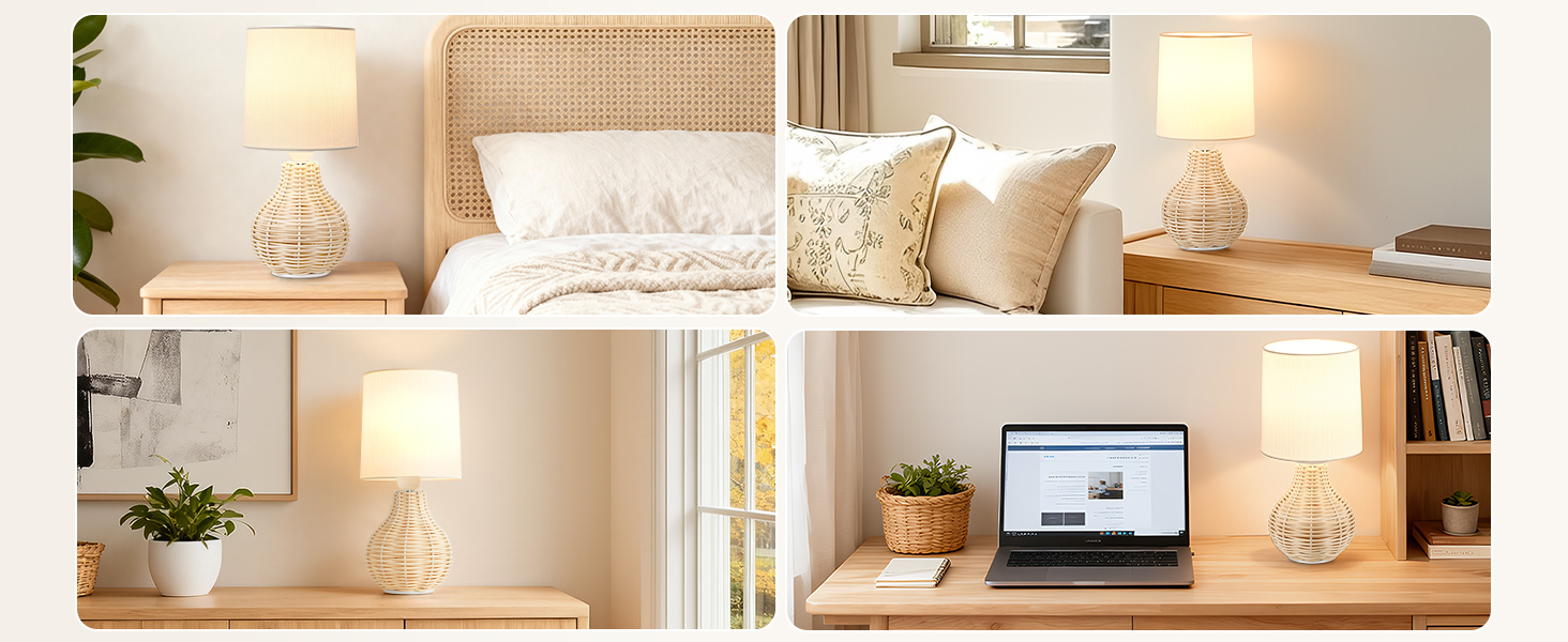 Настільна лампа GyroVu 2 шт. з ротангу, Бохо стиль, цоколь E27, для спальні, вітальні, читання