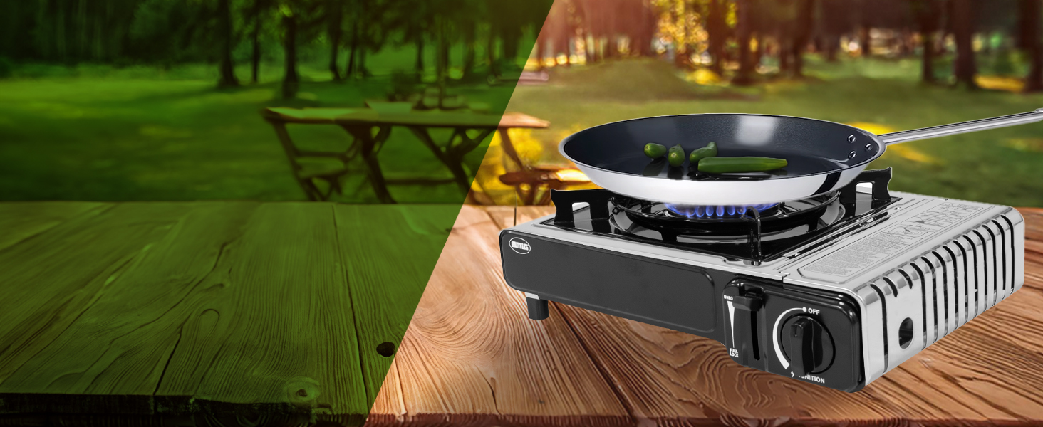 Газовий балонний пальник Amig CAMP01 з 1 конфоркою, вбудованим вітрозахистом та нержавіючою сталею, 2.2 кВт, сумісний з картриджами B-250