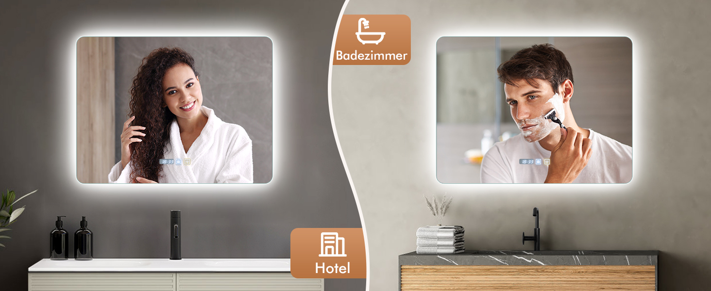 Дзеркало для ванної кімнати Sararoom з підсвічуванням, кругле LED дзеркало 600 мм, дзеркало для ванної кімнати з підсвічуванням, 3 кольори світла, регулювання яскравості, загартоване скло, функція пам'яті, запобігання запотіванню (прямокутне 80 x 60 см)