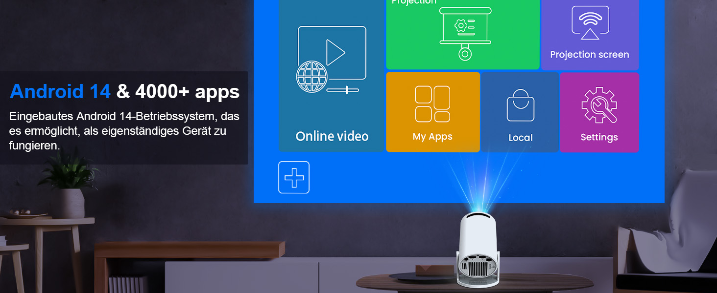 Портативний проєктор Mini Beamer 4K з Android 11: Smart, електричний фокус, 5G WiFi 6, BT 5.0, Full HD 1080P, 260ANSI, авто-корекція трапецеїдальних спотворень, 5W динамік
