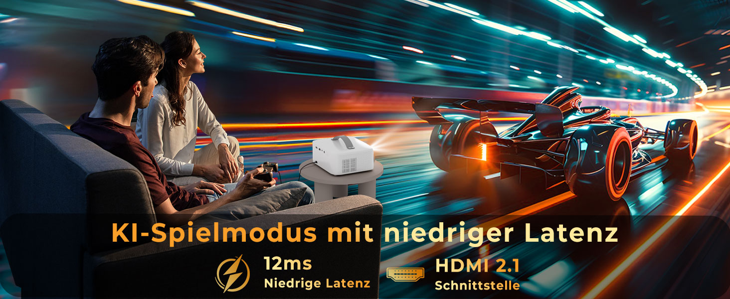 Портативний проєктор Beamer 4K з Dolby Audio, HDR10, WiFi6, Bluetooth 5.4, Auto Fokus, для домашнього кіно та перегляду спортивних подій, білий