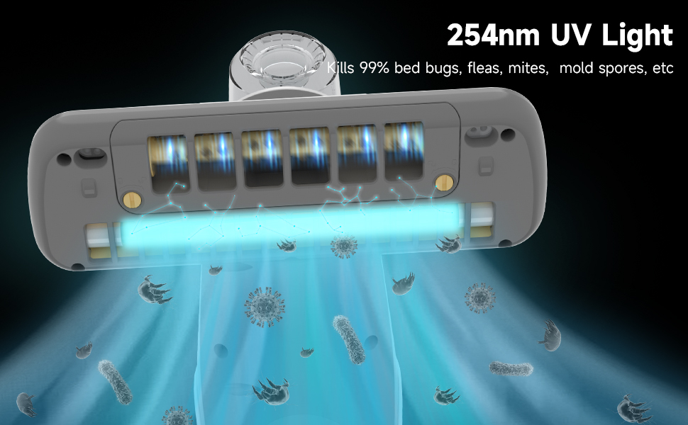 Пилосос Dibea бореться з постільними клопами 15 кпа Mite зі світлом UV-C, ручний пилосос для матраців потужністю 300 Вт видаляє 99.99 алергійних бактерій, алергенів, постільних клопів