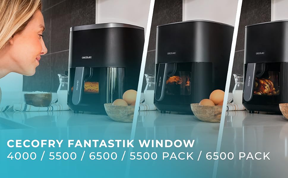 Аерофритюрниця Cecotec Cecofry Fantastik Window 4000 без олії, 4-6.5 л, з вікном, 1400 Вт, сенсорне керування, 9 програм, чорна