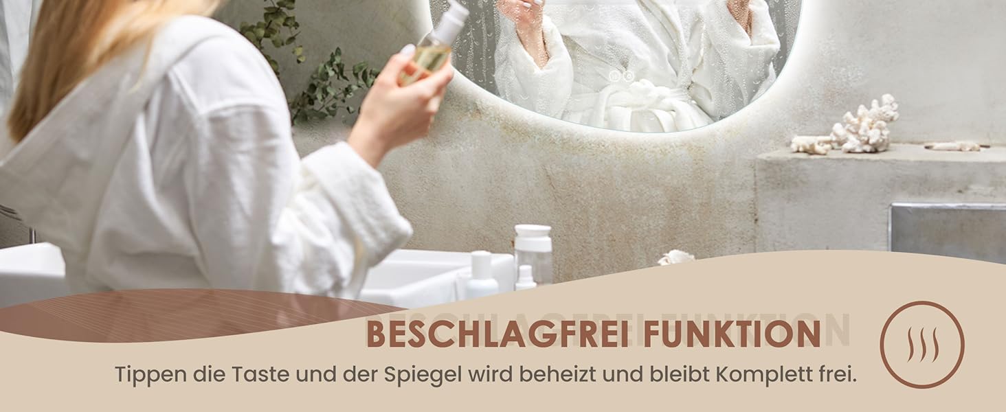 Дзеркало для ванної кімнати Dripex LED з підсвічуванням, сенсорне керування, регулювання яскравості, 3 кольори світла, без запотівання, 85x52 см