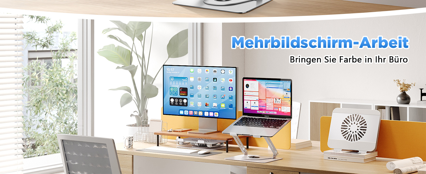 Підставка для ноутбука ICARE з магнітним охолодженням, 360° обертання, до 10 кг, тиха (18 дБ), для ноутбуків та планшетів до 16 дюймів (срібна, без RGB)