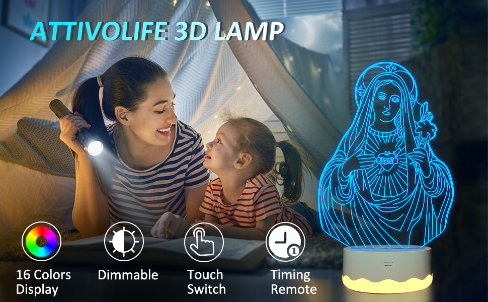 Трактор Attivolife 3D Illusion Lamp, 16 кольорів, з можливістю затемнення, USB, декоративний подарунок для дітей (lady1)