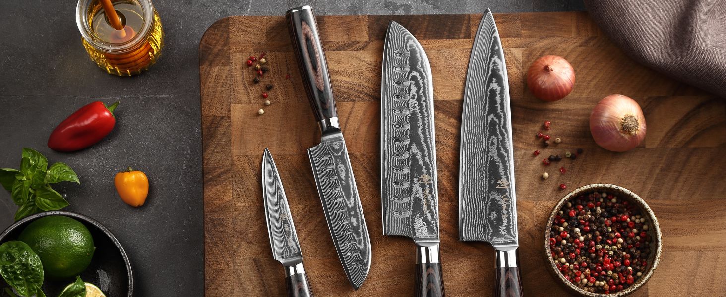 Набір кухонних ножів Wakoli EDIB Essentials (4 шт), 67 шарів дамаської сталі з ядром VG10
