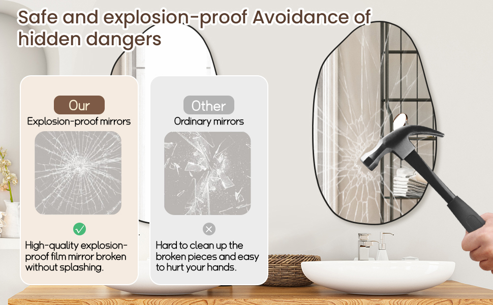 Дзеркало настінне асиметричне GOQELK, 85 x 52 см, декоративне для вітальні, ванної кімнати, спальні